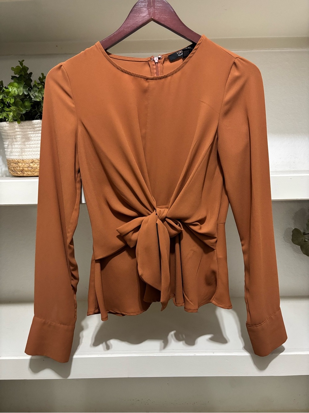 Forever 21 Rust Tie-Front Long Sleeve Blouse